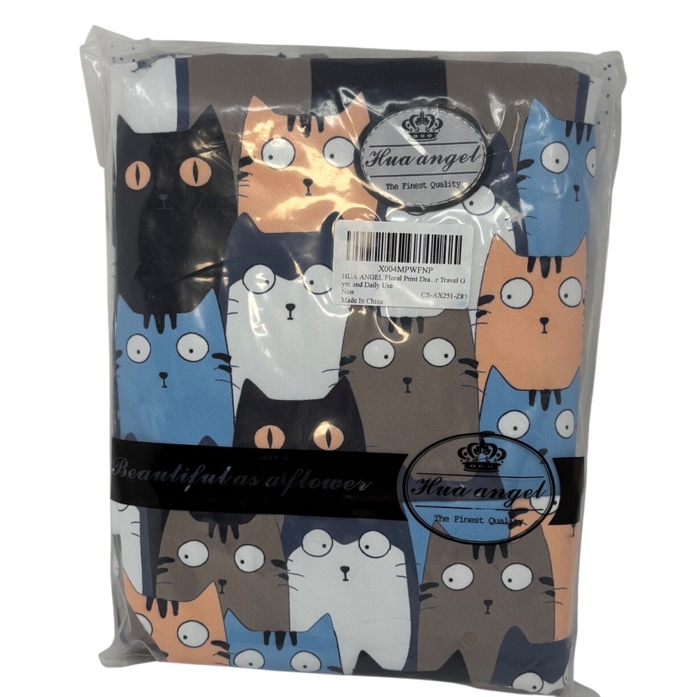 Hua Angel Cat Kittens Feline Print Cinch Drawstring Backpack Pink Blue New - Picture 2 of 2
